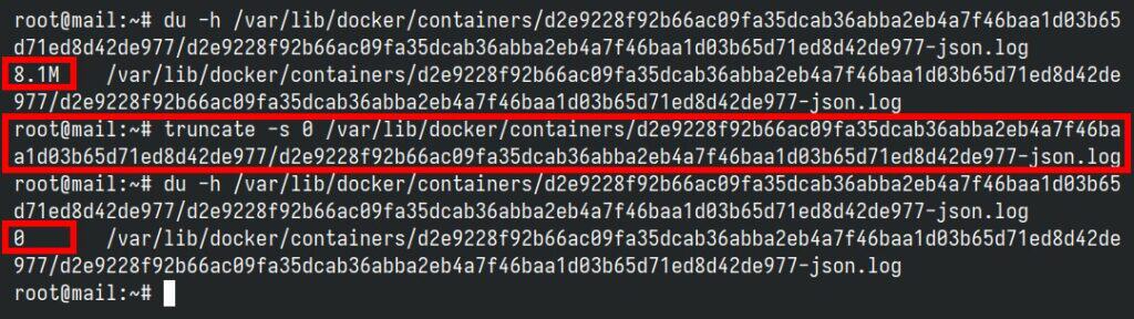 Clearing all the contents of a single Docker log file. 